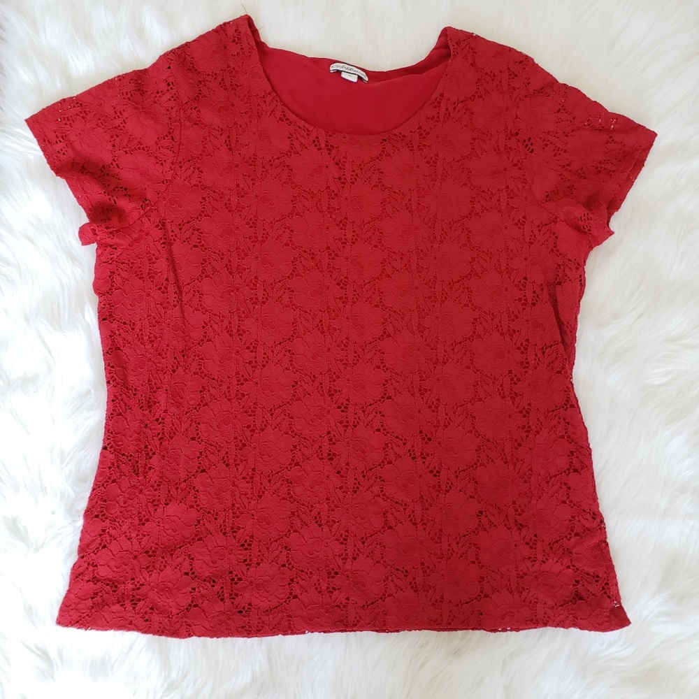 Croft & Barrow Wine Red Floral Stretch Lace Top XL